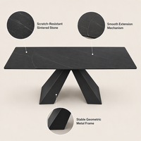 Table à manger extensible de luxe en marbre, cadre métallique rectangulaire, mobilier moderne pour hôtel, appartement, salon, résistant à la corrosion