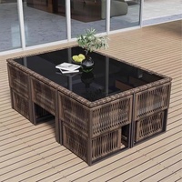 Ensemble de table et de chaises de patio en rotin d'extérieur, durable, pliable, léger, imperméable, jardin, balcon, cour, loisirs, repas