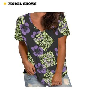 Polynesian Tribal Print <span class=keywords><strong>Shirts</strong></span> für Frauen Tapa Blumenmuster V-Ausschnitt T-Shirt Frauen Sommer Kurzarm Frauen Blusen - Product Image 4