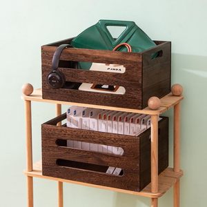 กล่องเก็บของไม้สีน้ำตาลทรงสี่เหลี่ยมผืนผ้า <span class=keywords><strong>2</strong></span> ชิ้น พร้อมหูหิ้ว สำหรับเก็บหนังสือและผลไม้ ขายดี กล่องไม้จัดระเบียบสำหรับใช้ในบ้าน - Product Image 5