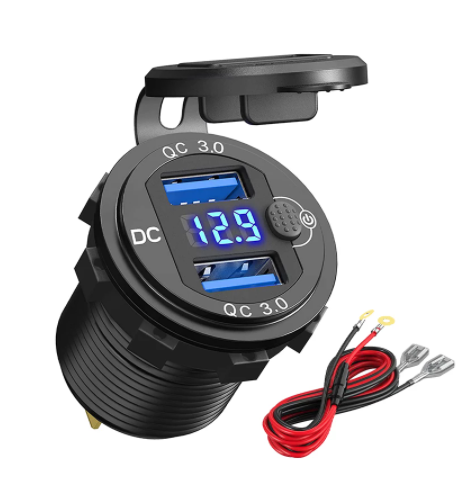 Aluminum Charger Dual USB Car Charge 3.0 Socket with LED Voltmeter Motorcycle USB Charger Waterproof  for Marine Car Truck