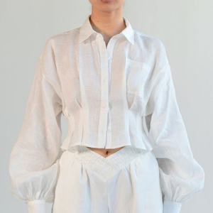 Camisa Casual Vintage de Moda con Mangas Farol y Pliegues, Estilo Retro de Primavera, Nueva de Fábrica (OEM) - Product Image 1