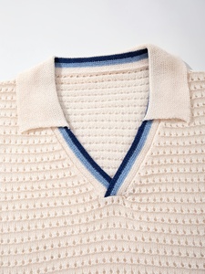 Pull en maille à col en V personnalisé décontracté avec logo, 100% coton, design uni, pull en maille à manches courtes pour homme, été - Product Image 3