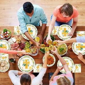 Vajilla <span class=keywords><strong>para</strong></span> Fiesta de <span class=keywords><strong>Bautizo</strong></span> y Primera Comunión, Juego de Vajilla con Hojas de Eucalipto y Salvia <span class=keywords><strong>para</strong></span> Celebración de <span class=keywords><strong>Bautizo</strong></span> - Product Image 6