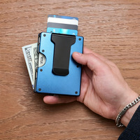 Dompet Kartu Minimalis Berbahan Aluminium dengan Logo Custom, Pelindung Kartu Kredit RFID, Dompet Saku Tipis untuk Pria, Aksesoris Bisnis