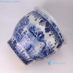 RZOY50-A Maceta Grande de Porcelana con Diseño Chinoiserie <span class=keywords><strong>Azul</strong></span> y Blanco, Maceta para Jardín con Forma de Pecera - Product Image 5