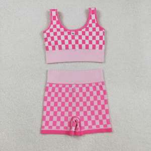 GSSO2704 Rosa Blanco estampado a cuadros Boutique venta al por mayor estampado otoño yoga adultos trajes para mujeres adultas conjunto deportivo - Product Image 3