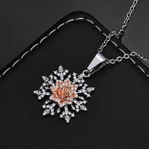 Real Gold Plated Bling Moissanite Rose Snowflake Charm 925 Silver Hip Hop <b>Iced</b> Out Jewelry Custom Micro Pave Setting Winter Rose - Product Image 6