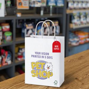 Sacs de courses en gros avec poignée pour fournitures pour animaux de compagnie, taille personnalisée, logo, sac en papier kraft blanc - Product Image 1