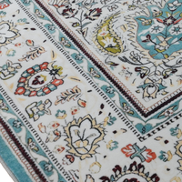 Blue Persian Rugs Floral Heat-Transfer Printing Cut Pile Polyester Velvet Area Carpet for Home for Living Room and Hallway