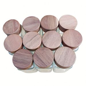 Frascos de vidrio de 4 oz para especias, recipientes para condimentos, saleros y pimenteros, botellas cuadradas vacías para especias con tapa de madera de acacia y etiquetas. - Product Image 2
