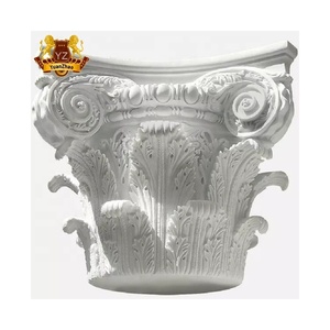 Décoration de la maison, pilier romain, casquette, majuscule sculptée à la main, cornthian, carrera, marbre blanc, pierre, colonne romaine - Product Image 1