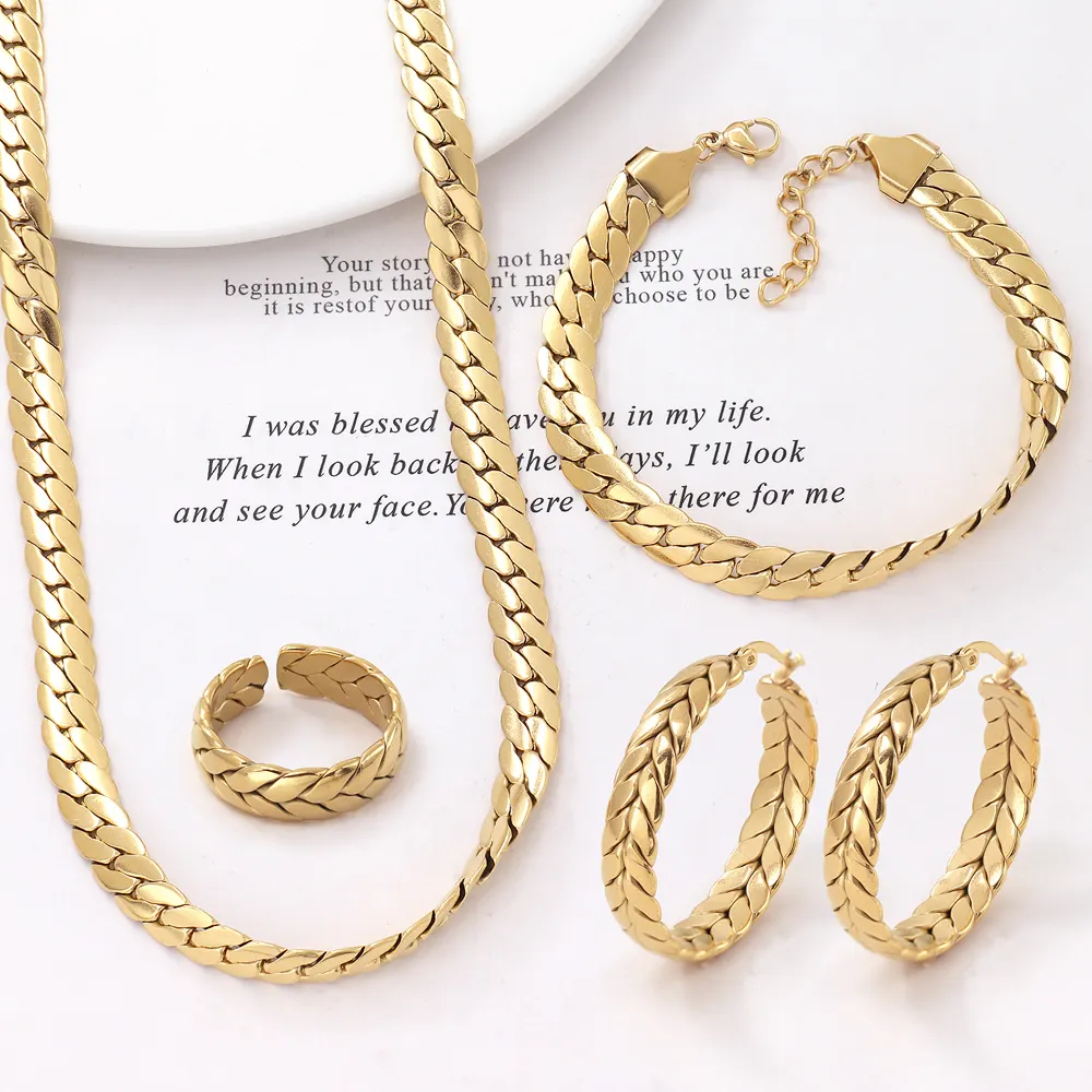 Simple Style Snake Chain Jewelry Set Vintage Style 316L Stainless Steel 18K Gold Plated Necklace Jewelry for Women