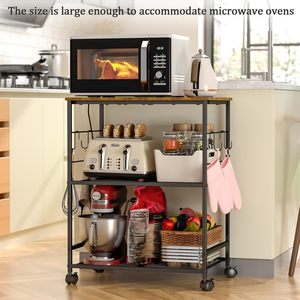Étagère de rangement pour four à micro-ondes SENYU, chariot de rangement de cuisine à 3 niveaux en métal avec dessus en bois et roulettes - Product Image 5