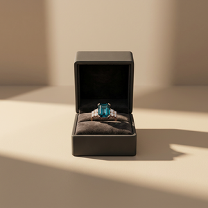 5.75 CT Blue Emerald Cut Diamond Engagement <b>Ring</b> Rhodium Plated Christian 14K Rose Gold Cluster <b>Ring</b> for <b>Men</b> Promise - Product Image 2