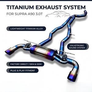 ท่อไอเสียแบบ Catback รุ่น Vortex Titanium Blue Valved สำหรับรถยนต์ Toyota Supra A90 3.0T พร้อมท่อเก็บเสียงตรงกลางแบบ Transverse และชุดปลายท่อคู่แบบ Burnt Tips - Product Image 1