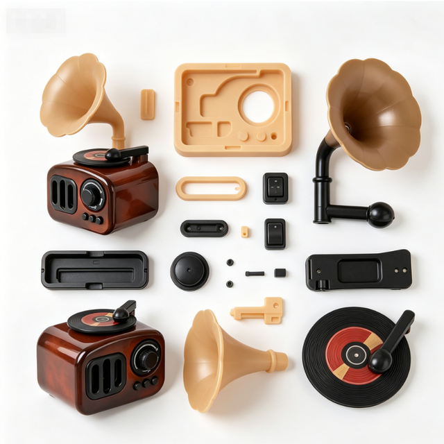 OEM Custom Mold Service for Aesthetic Retro Gramophone Speaker with Colorful Lights & Bass - Desktop Turntable Decor