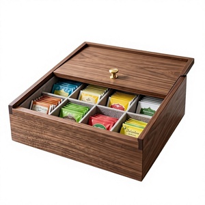 Caja de Almacenamiento de Té de Madera Hecha a Mano de Primera Calidad con Compartimentos, Organizador de Té de Madera Natural para Bolsitas de Té Sueltas y Cocina - Product Image 1