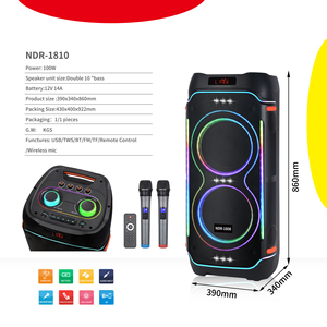 Haut-parleur de karaoké portable puissant de 80 W avec deux haut-parleurs de 10 pouces, roues, micro intégré, lumières LED RGB 5.0 et télécommande - Product Image 4