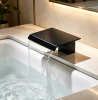 Robinet de baignoire carré noir mat HONGDEC, robinet de baignoire à montage sur pont, sortie d'eau à large débit, robinet de salle de bain