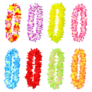 ハワイアンパーティーデコレーション新着パーティーサプライパープルイエローシルクフラワーネックレスデコレーションGarlands Wreath Luau Lei - Product Image 4