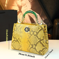 Sac à main de luxe à motif peau de serpent, style chinois vintage, avec poignée en jade, sac à bandoulière élégant à imprimé python pour femme