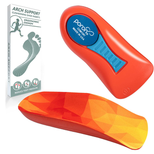 Plantillas para Fascitis Plantar con Espuma Viscoelástica Poron, Soporte <span class=keywords><strong>de</strong></span> Arco y Taloneras para Alivio del <span class=keywords><strong>Dolor</strong></span> <span class=keywords><strong>de</strong></span> Talón y Pies Planos, Antideslizantes, para Mujer y Hombre, Naranja - Product Image 1
