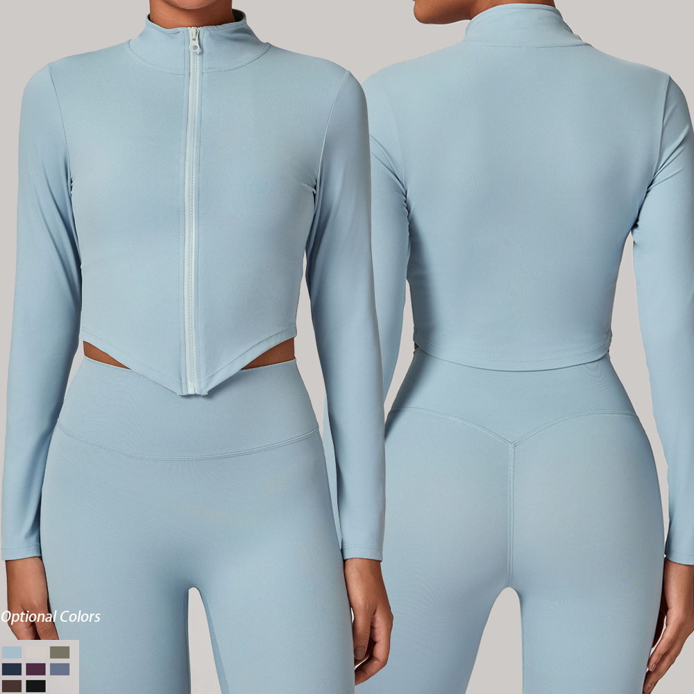 Stand Collar Zipper Long Sleeve Yoga Jacket Tight-Fitting Yoga Wear Outdoor Fitness Sports Top Gym Clothes Athletic Wear