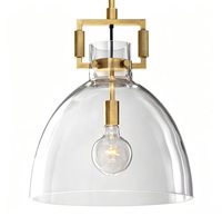 Lampe de table suspendue mini en laiton moleté moderne avec globe en verre transparent et LED à hauteur réglable pour usage commercial et résidentiel