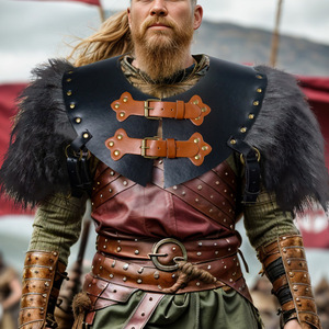 Costume de cosplay de roi guerrier <span class=keywords><strong>viking</strong></span> médiéval de la Renaissance pour homme avec col en fausse fourrure - Product Image 1