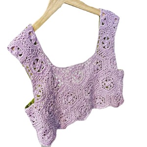 Haut court <span class=keywords><strong>sans</strong></span> manches pour femme, style européen et américain, décontracté, jacquard français, maille tricotée respirante, motif floral sur le devant - Product Image 5