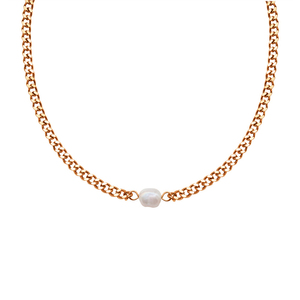 Laodun Charme PVD 18K Ouro s925 Sterling Silver Cuban Cadeia Colar Freshwater Pearl Chocker Colar para Meninas Vermeil - Product Image 2