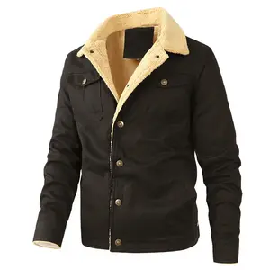 Sherpa Fleece Warm Overcoat with Pockets Blouse Jacket Fleece Lined Denim Button Down Tunic Coat for Men Western Trucker