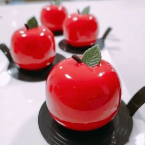 8-Cavity <b>Silicone</b> Apple Cake Mold For <b>Baking</b> DIY Dessert Mousse Mold With Leaf Detail - Product Image 1