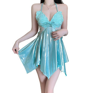 Camisón Sexy de Tirantes con Escote Halter y Escote Profundo en V, con Relleno en el Pecho, Color Sólido, para Mujer - Product Image 6