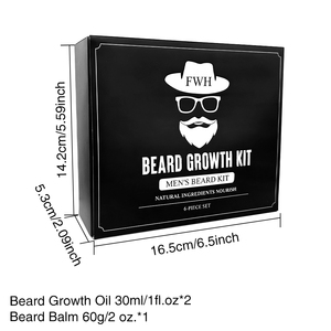Kit d'épaississement de la <span class=keywords><strong>barbe</strong></span> pour hommes - 6-en-1 avec deux huiles, baume coiffant, rouleau dermique, peigne et sac, emballage OEM, kit de croissance de la <span class=keywords><strong>barbe</strong></span> - Product Image 5