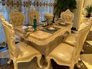 European Solid Wood Marble Dining <b>Table</b> Luxury Rectangular Gold Dining <b>Table</b> 4 6 8 Seater Dining <b>Table</b> With Drawers - Product Image 2