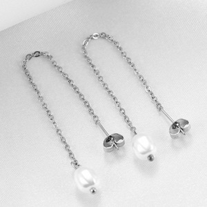 Pendientes de Cadena con Borla Larga y Colgante de Perla, Aretes de Acero Inoxidable con Cadena de Oro de 18K para Uso Diario - Product Image 4