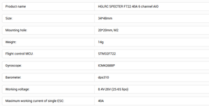 HGLRC SPECTER F722 40A Contrôleur de vol AIO 6 canaux 2-6S pour Rekon Y6 Six axes et autres types de contrôle mixtes Drone FPV - Product Image 6