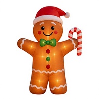 Homme en pain d'épices gonflable de Noël de 1,80 m en terylène avec canne en sucre et éclairage LED, décoration de jardin intérieure/extérieure pour affichage commercial