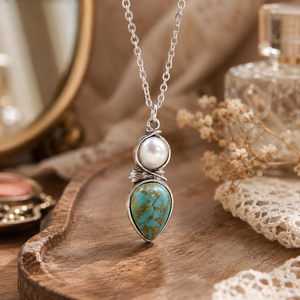 Collana con texture colorata a forma di goccia d'acqua, gioielli retrò da donna per tutti i giorni, idee regalo - Product Image 1