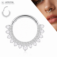 Anneau de nez en titane G23 ASTM F136 avec perle pendante et zircon cubique, piercing de narine 16G, bijou corporel plaqué or 18 carats pour mariage