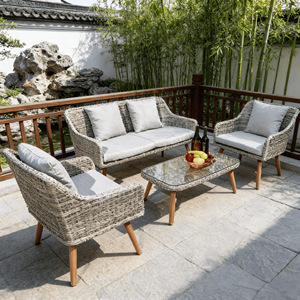 Juego de Sofás de Jardín de Cuatro Piezas, Moderno, de Alta Calidad, Duradero, Lavable y Ecológico para Uso en Exteriores - Product Image 5