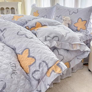 Juego de Cuatro Piezas de Ropa de Cama Acolchada de Algodón Estilo Rústico Coreano, Sábanas, Fundas de Almohada, Juego de Funda Nórdica - Product Image 6