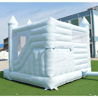 Château gonflable bleu clair pour mariage, couleur macaron, qualité commerciale, avec toboggan, pour la location événementielle