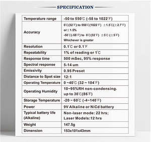 Termômetro Infravermelho a Laser Sem Contato GM550, Pirômetro Industrial, Medidor de Temperatura a Laser <span class=keywords><strong>IR</strong></span>, Pistola de Medição de Temperatura 40% - Product Image 6