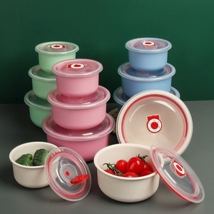 Boîte de conservation alimentaire scellée en fibres végétales de qualité alimentaire, design minimaliste, trois pièces, avec couvercle en <span class=keywords><strong>paille</strong></span> de blé et bol compartimenté pour réfrigérateur - Product Image 1