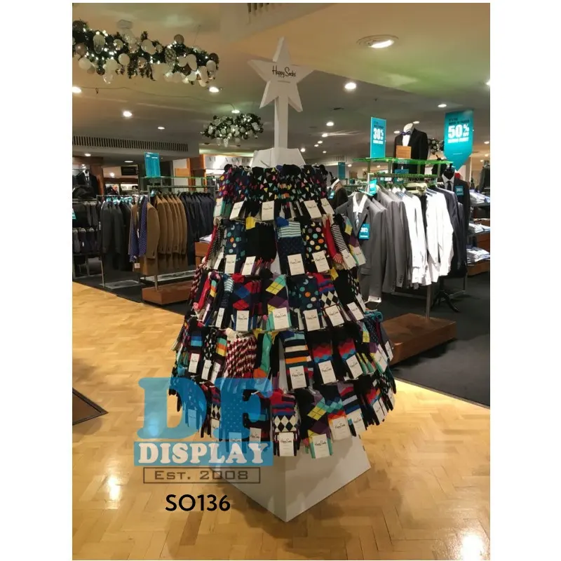 SO136 Happy Socks Christmas Tree Floor WOODEN Display Standing, Corrugated Stand Display For Festival SOCK FLOOR