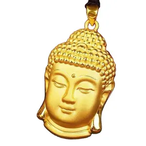 Colgante de Latón chapado en oro para hombres y mujeres, cabeza de Buda Tathagata, Shajin de Vietnam, Cabeza de Buda pequeña, collar