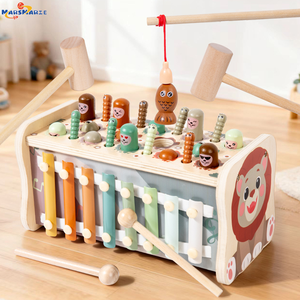 MarsMarie Gioco Educativo <span class=keywords><strong>Montessori</strong></span> in Legno Whack-A-Mole per Bambini 1-4 Anni, Gioco di Percussione, Xilofono e Pesca - Product Image 5
